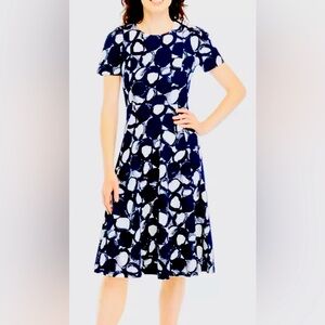 NWT Calvin Klein Women's Short Sleeve Floral Print Scuba Fit/Flare Dress size 14